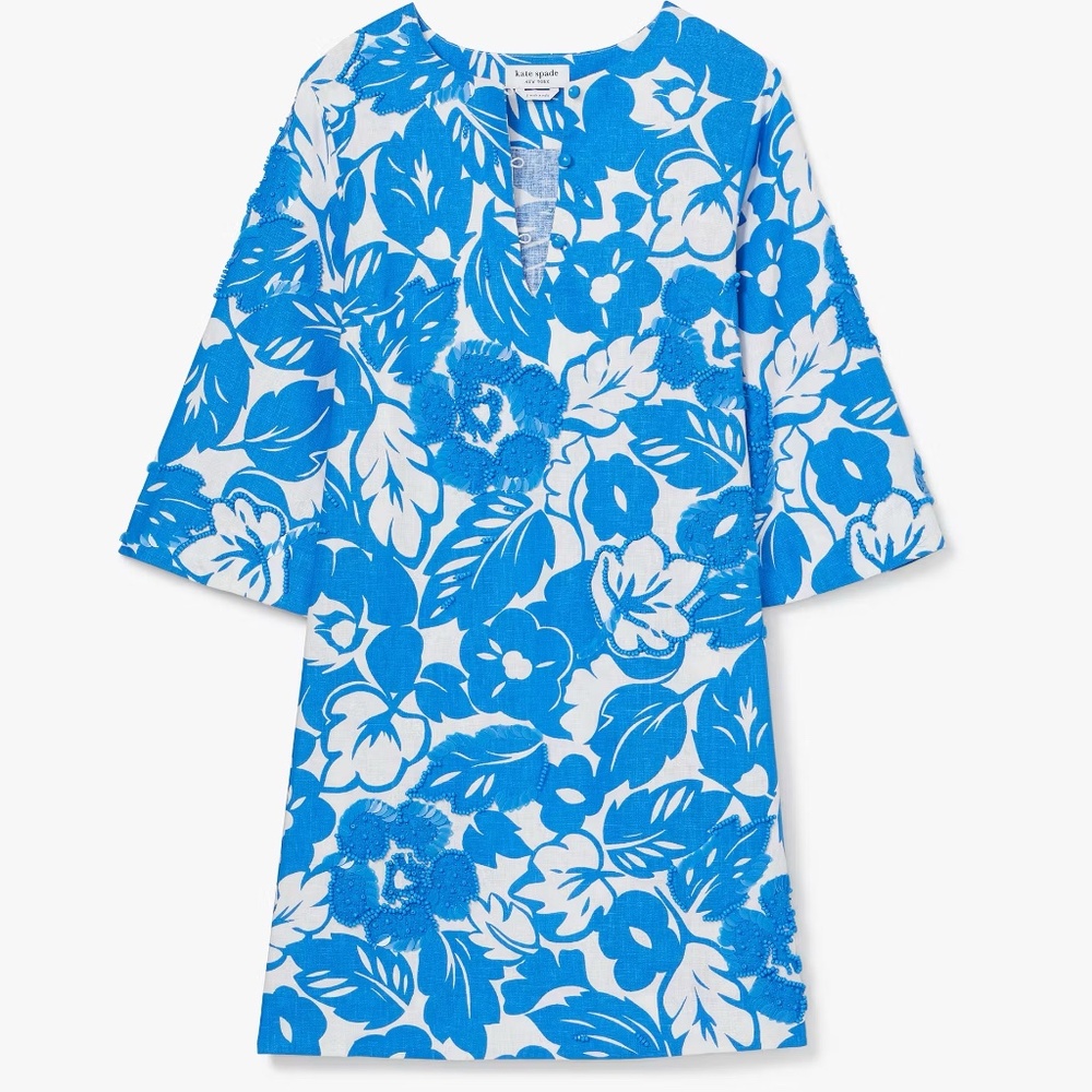 NWT Kate Spade Tropical Foliage Beaded Tunic Dress, Size XS